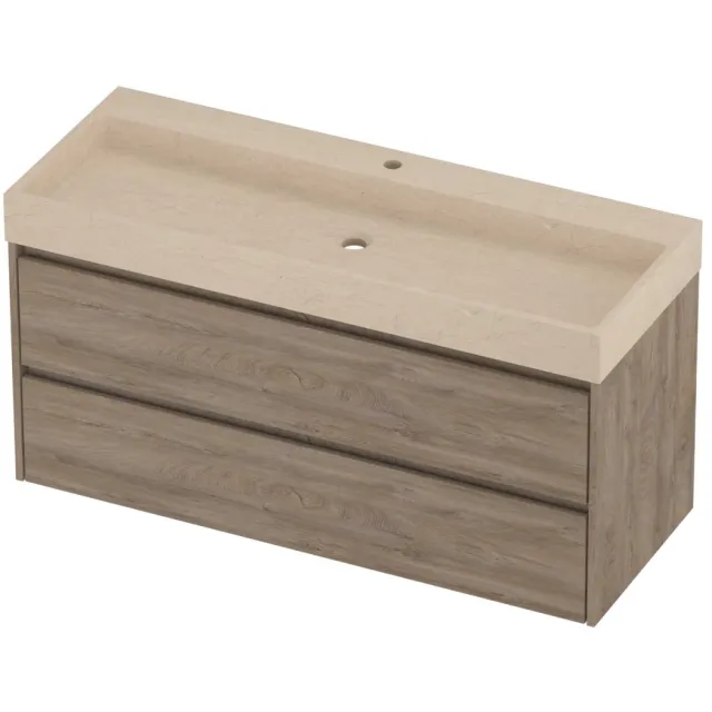 Proline Evoli Badmeubelset Hardsteen Loft 1 Kraangat Symmetrisch 120x46x62 cm Sand Stone Raw Oak Eiken