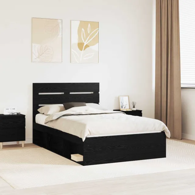vidaXL Bedframe met hoofdeinde Zwart 120 x 190 cm Massief grenenhout