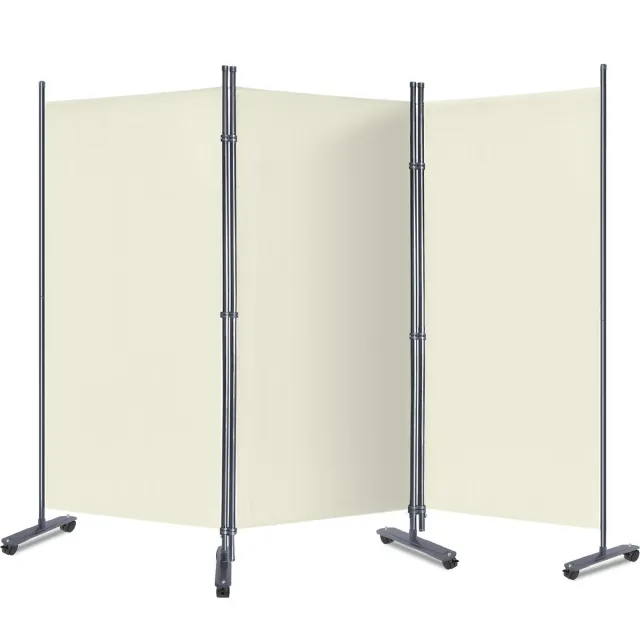 NAIZY Paravent 3-delig Vrijstaande Scheidingswand 275x180cm Inklapbaar Schermen met Kunststof Poten Privacy & Beveiligingsschermen Beige voor Tuin/Terras/Gazon/Wonen, NAIZY