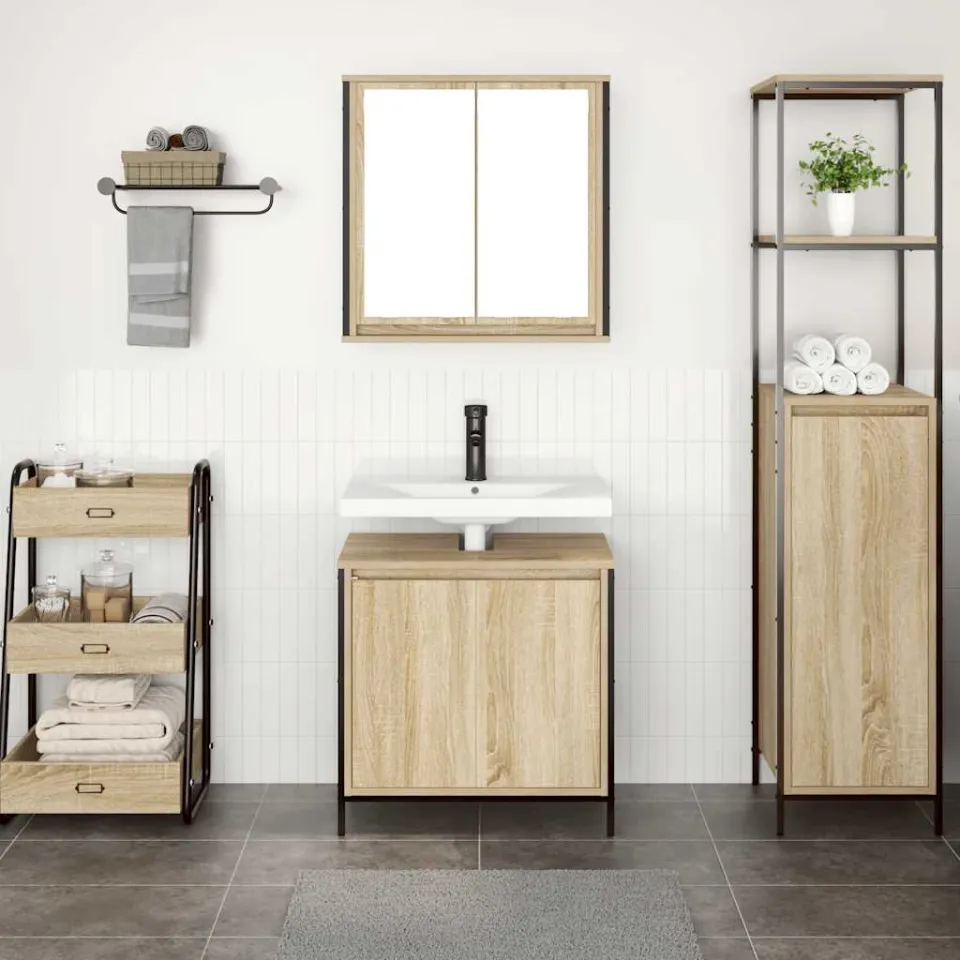 vidaXL 2-delige Badkamermeubelset bewerkt hout sonoma eikenkleurig, foto 3