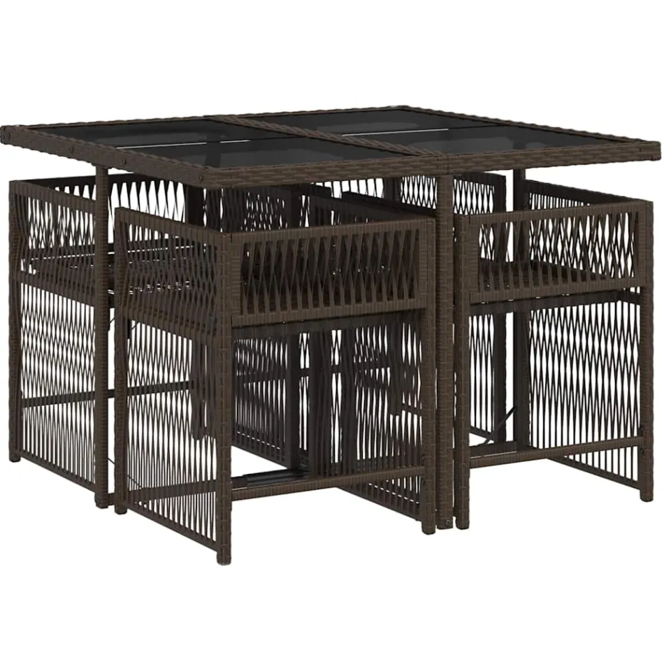 vidaXL 5-delige Tuinset met kussens poly rattan bruin
