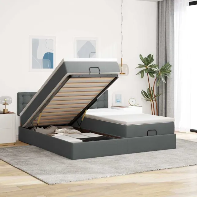 vidaXL Ottoman bed met matrassen en LED's 160x200cm stof donkergrijs