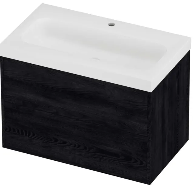 Proline Haga Badmeubelset Polystone Mezza 1 Kraangat Voor Grepen 80x46x58 cm Mat White Black Oak Eiken