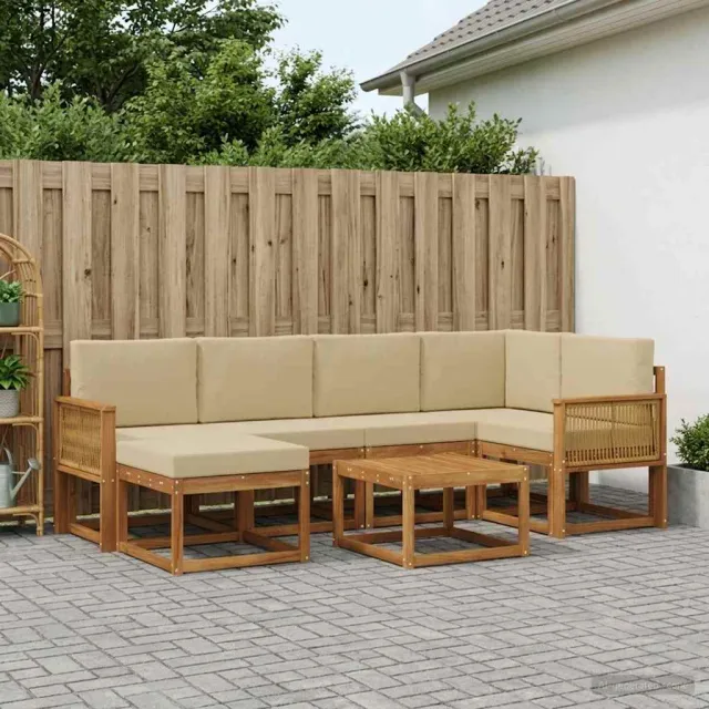 vidaXL Buiten bankenset 7 st 6-zits Natuurlijk en Beige