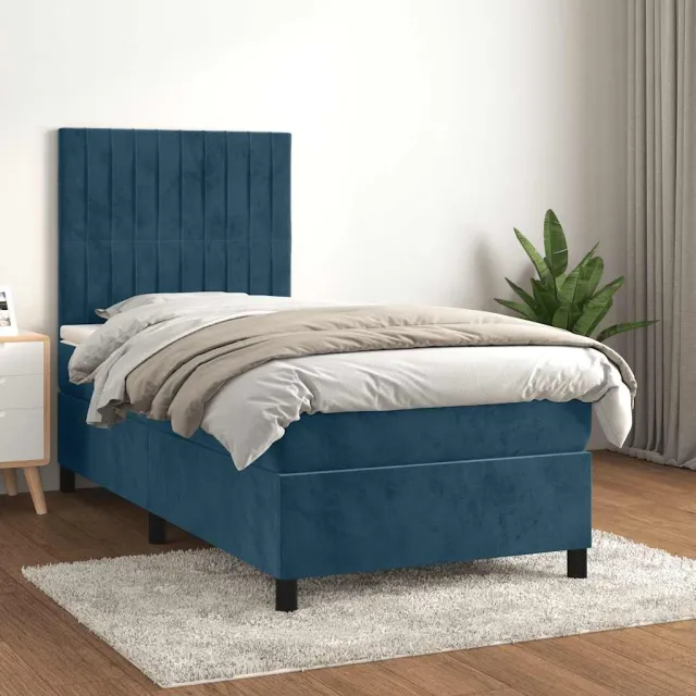 vidaXL Boxspring met matras fluweel donkerblauw 100x200 cm blauw