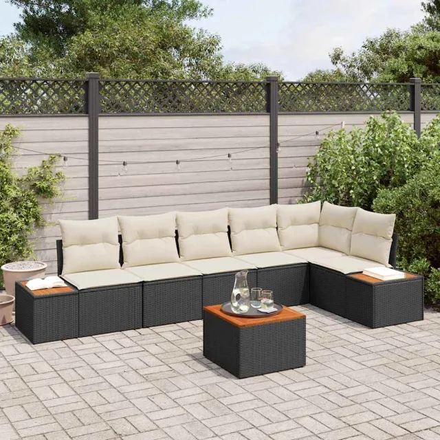 vidaXL Tuinbankenset 7 st Zwart Poly riet, foto 2