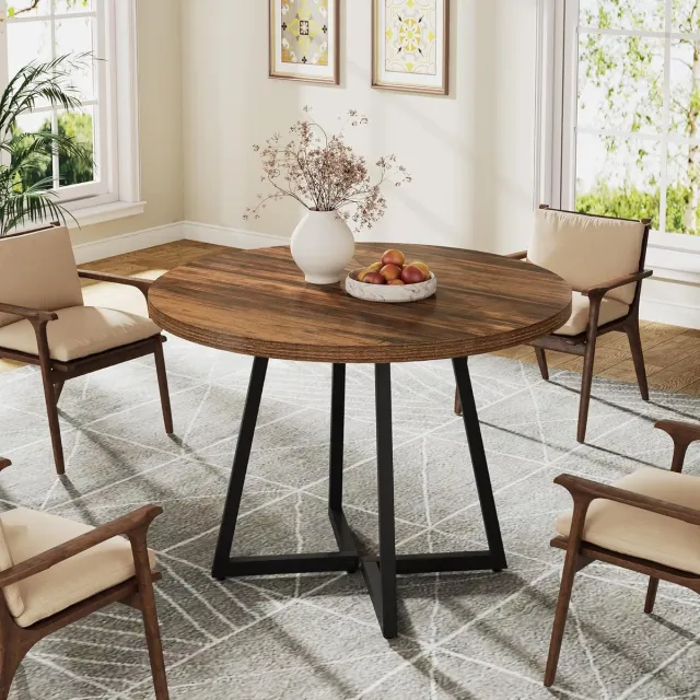 Tribesigns Ronde Eettafel Keukentafel voor 4 personen -80 x 80 x 75 cm - Industrieel design - Houten Eettafel voor Eetkamer - Bruin Bruin Ronde