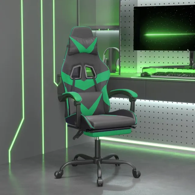 vidaXL Gamestoel draaibaar met voetensteun kunstleer zwart en groen, foto 2
