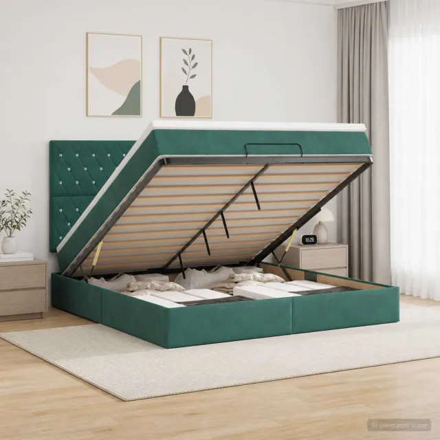 vidaXL Ottoman bed met matras Donkergroen 160 x 200 cm Fluweel