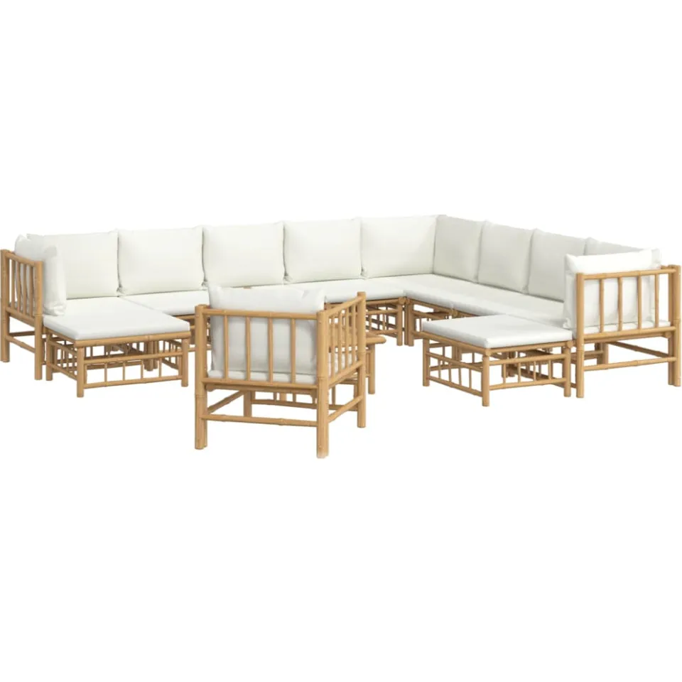 vidaXL 12-delige Loungeset met kussens bamboe crèmewit Bruin