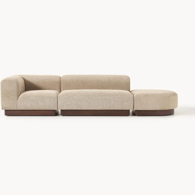 Westwing Collection Modulaire chaise longue Natalie van teddy-bouclé met poef (links/rechts) Beige