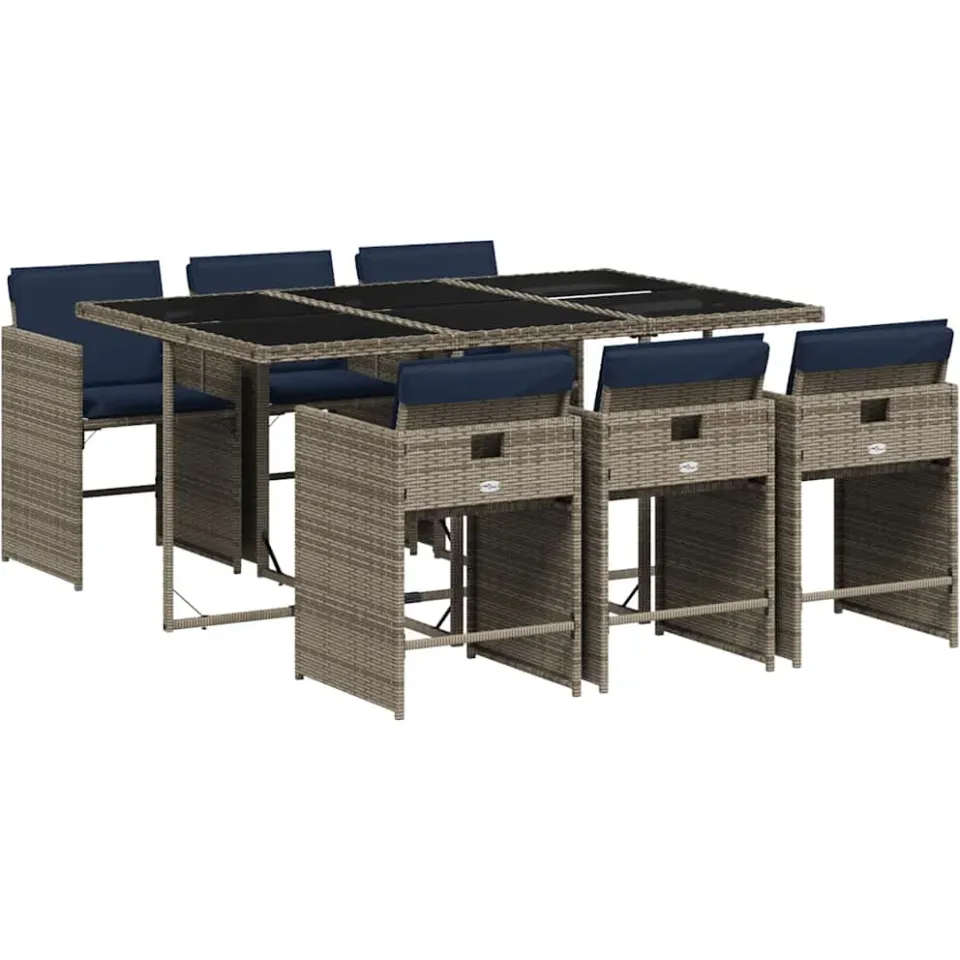 vidaXL 7-delige tuinset met kussens, grijs polyrotan