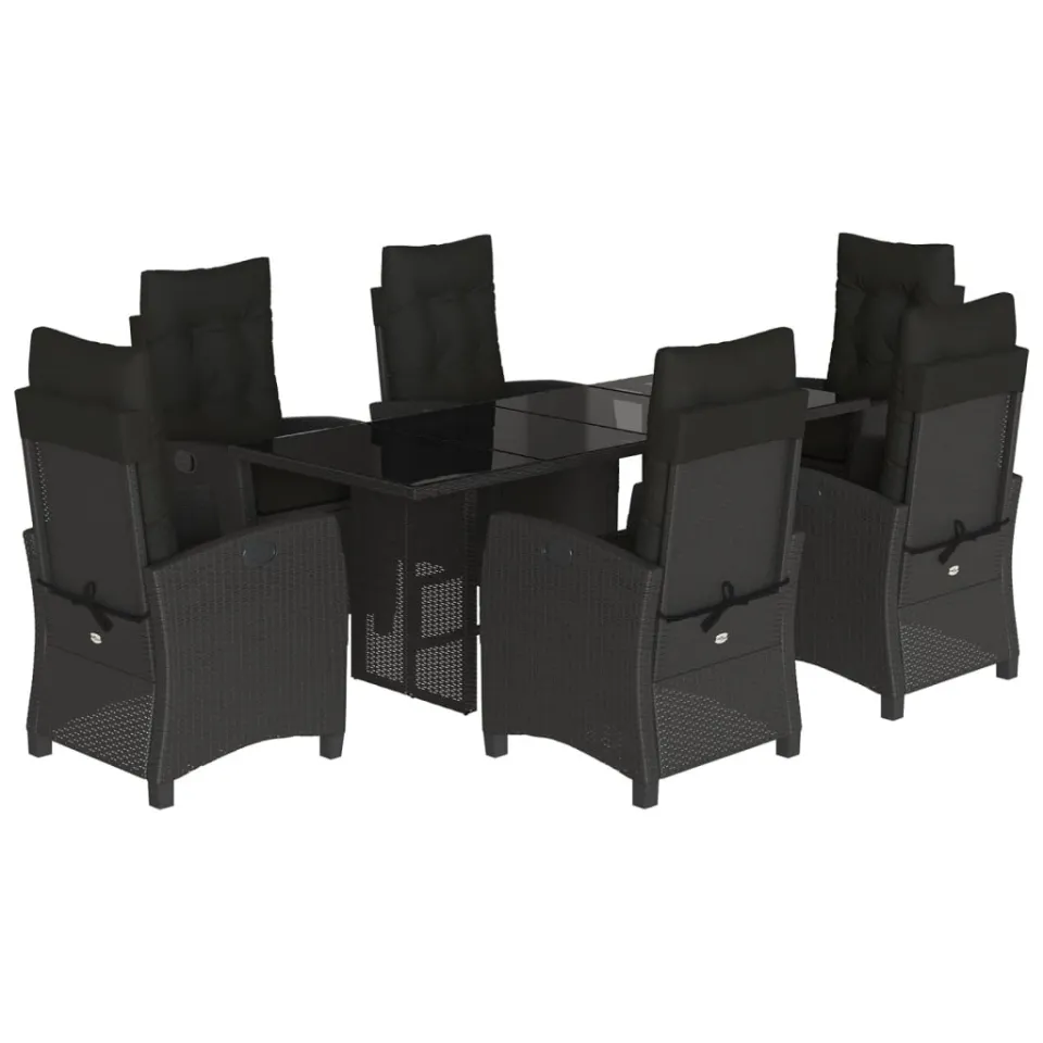 vidaXL 7-delige Tuinset met kussens poly rattan zwart, foto 3