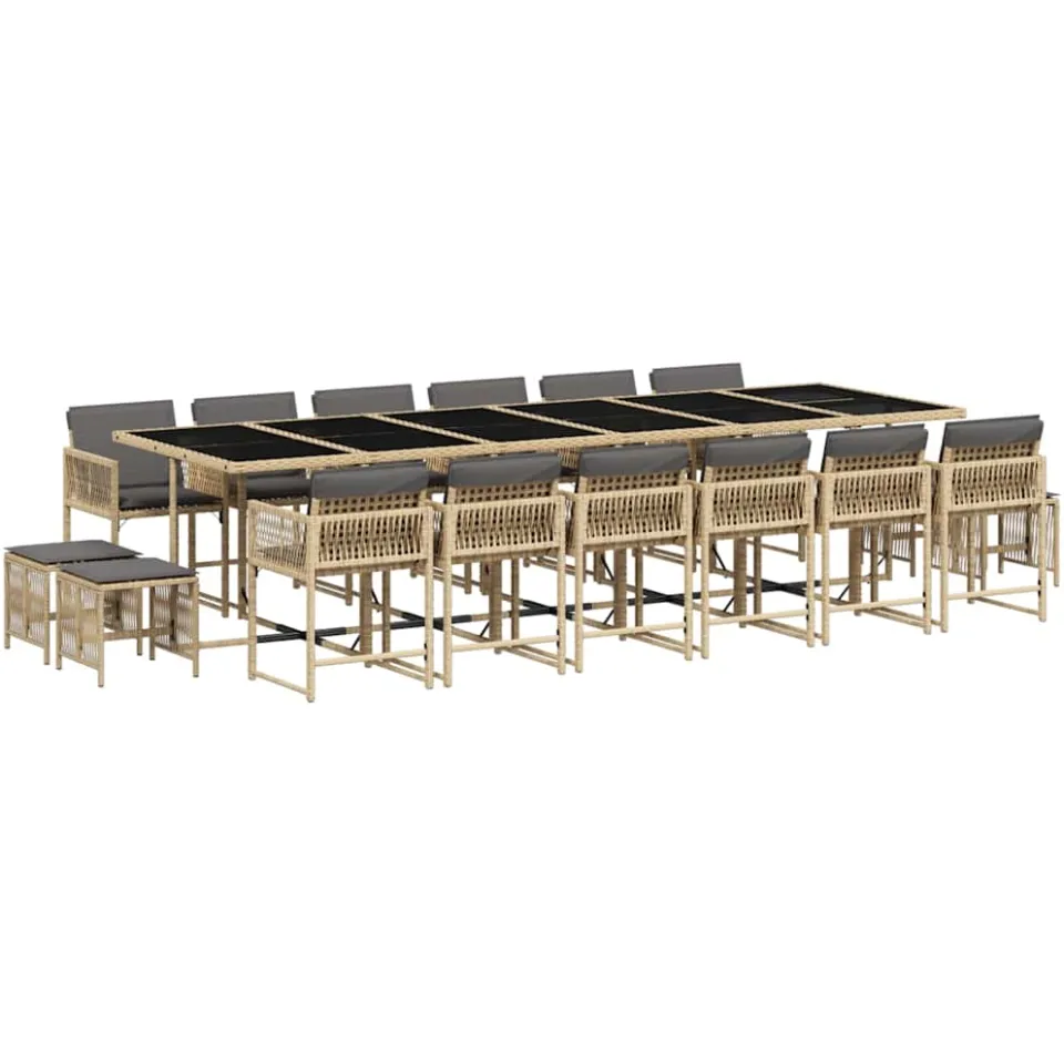vidaXL 17-delige Tuinset met kussens poly rattan gemengd beige, foto 3