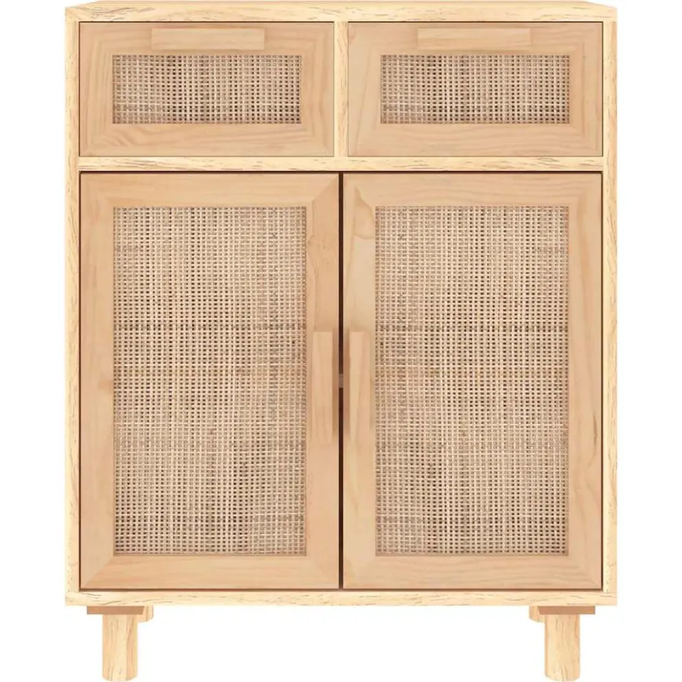 vidaXL Dressoir 60x30x75 cm massief grenenhout en rattan bruin, foto 4