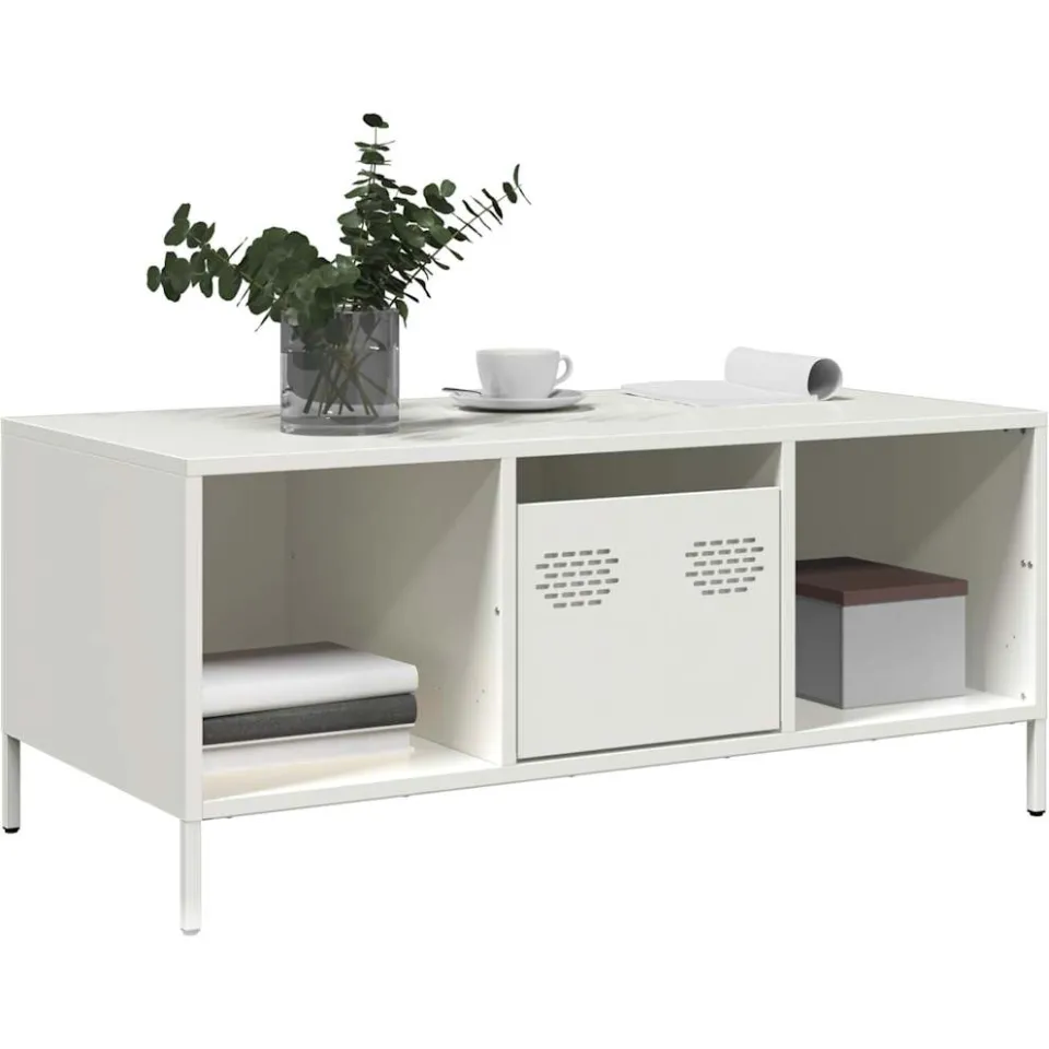 vidaXL Salontafel 101,5x50x43,5 cm koudgewalst staal wit