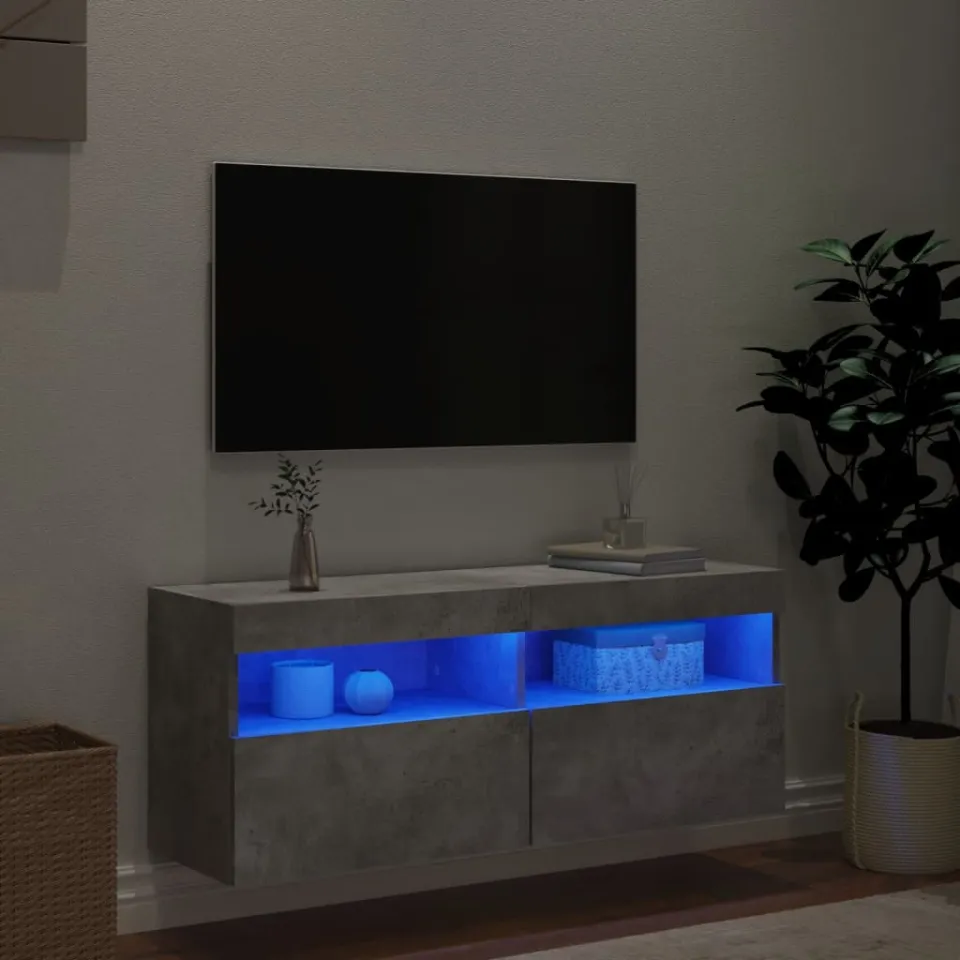 vidaXL Tv-wandmeubel met LED-verlichting 100x30x40 cm betongrijs grijs, foto 2