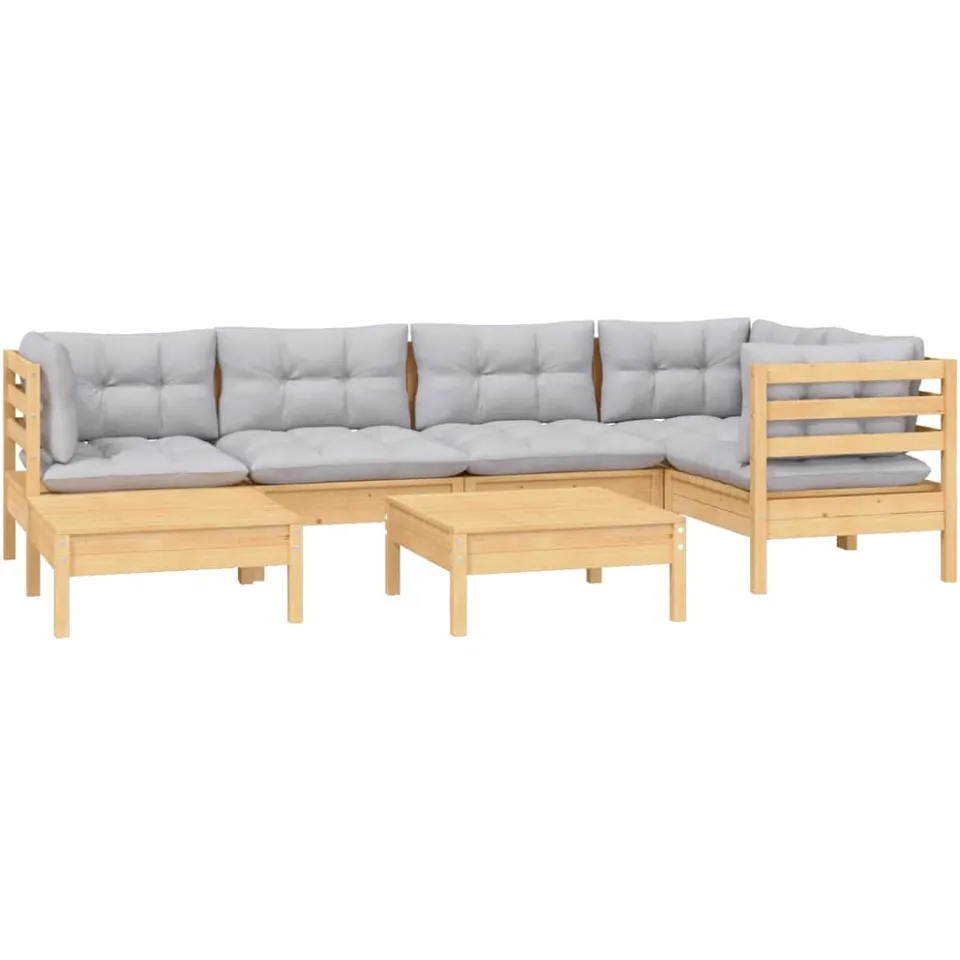 vidaXL 7-delige Loungeset met grijze kussens massief grenenhout Grijs
