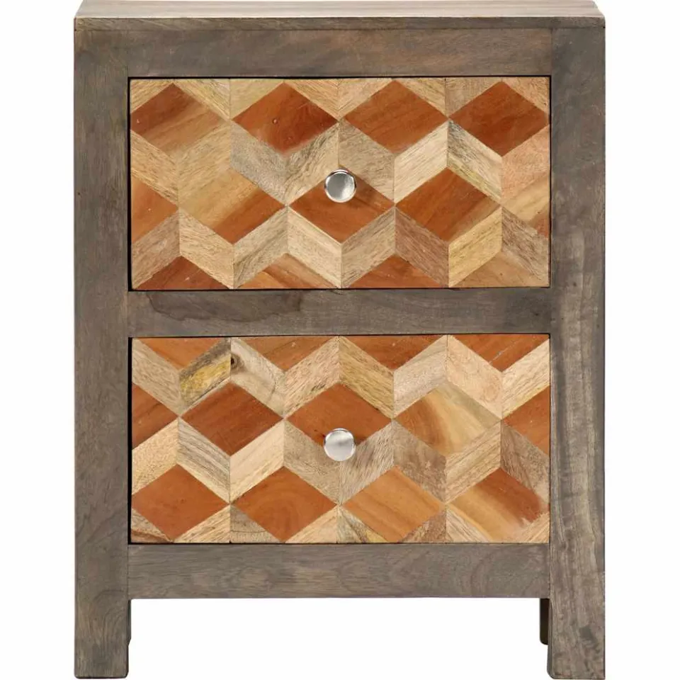 vidaXL Nachtkastje 40x30x50 cm massief mangohout grijs, foto 2