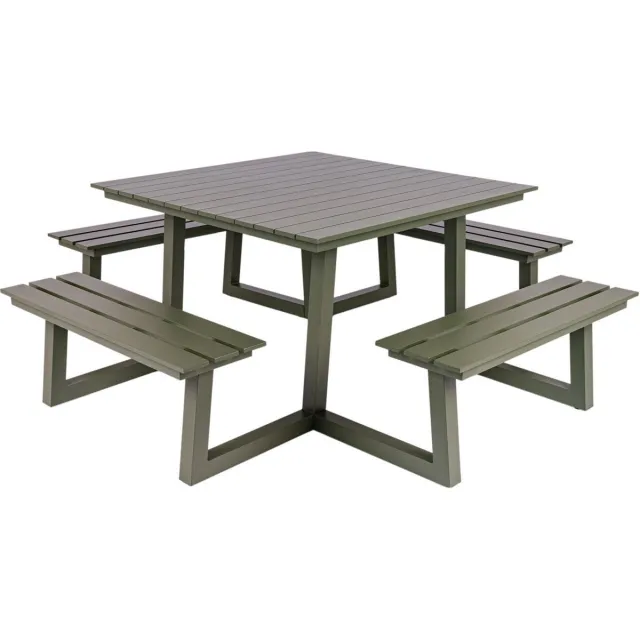 MaximaVida vierkante aluminium picknicktafel Dex 215 cm olijfgroen - open instap
