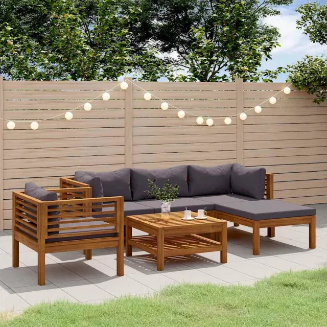 vidaXL 6-delige Loungeset met kussens massief acaciahout grijs, foto 2