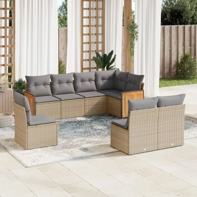 vidaXL 8-delige Loungeset met kussens poly rattan beige, foto 2