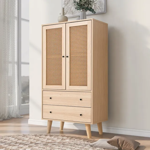 MODENUIT Dressoir - 2 Deuren En 2 Laden - Woonkamer, Eetkamer Of Keuken - Spaanplaat In Eikenkleur - 60x40x120 Cm Naturel