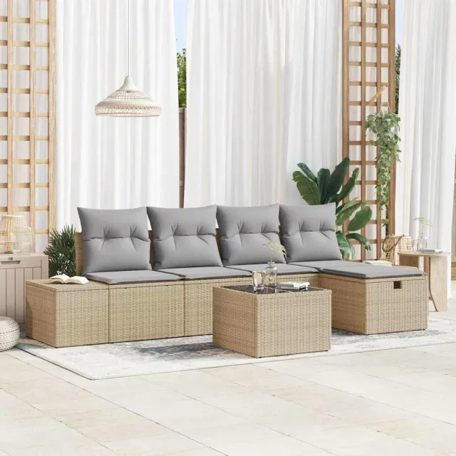 vidaXL Tuin Sofa Set 6 st Beige poly rattan