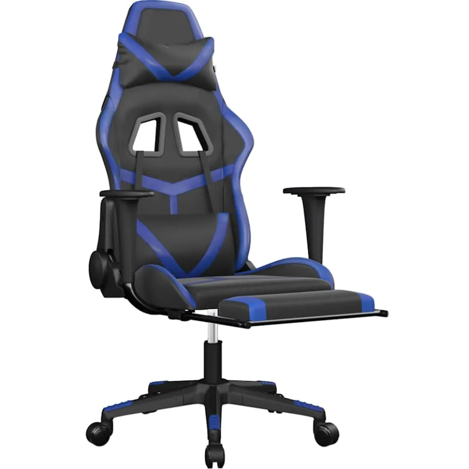vidaXL Massage gamestoel met voetensteun kunstleer zwart en blauw