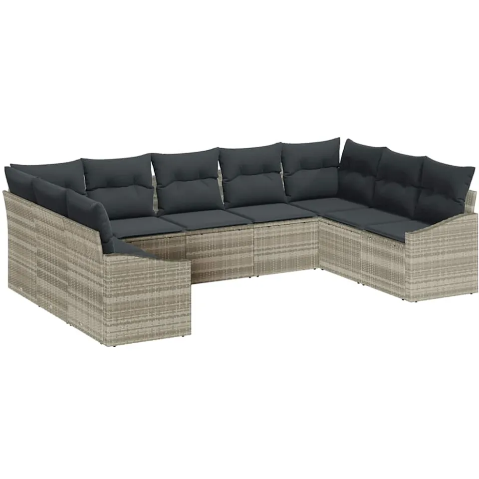 vidaXL Bankstel 9 st Lichtgrijs poly rattan