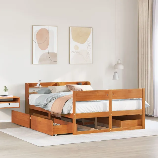 vidaXL Bedframe zonder matras massief grenenhout wasbruin 135x190 cm