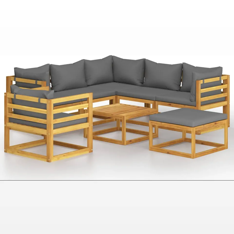 vidaXL 8-delige Loungeset met kussens massief acaciahout grijs, foto 3