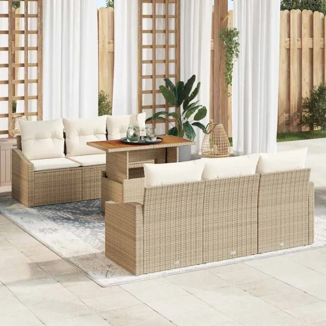 vidaXL Tuin Sofa Set 7 st Beige Poly riet, foto 2