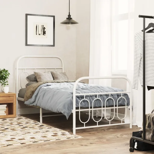 vidaXL Bedframe met hoofd- en voeteneinde metaal wit 90x200 cm