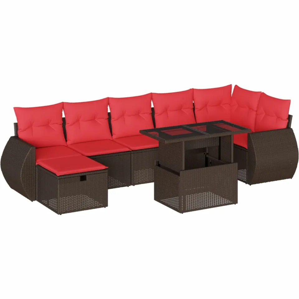 vidaXL 8-delige tuinbankset met kussens, bruin polyrotan, foto 3