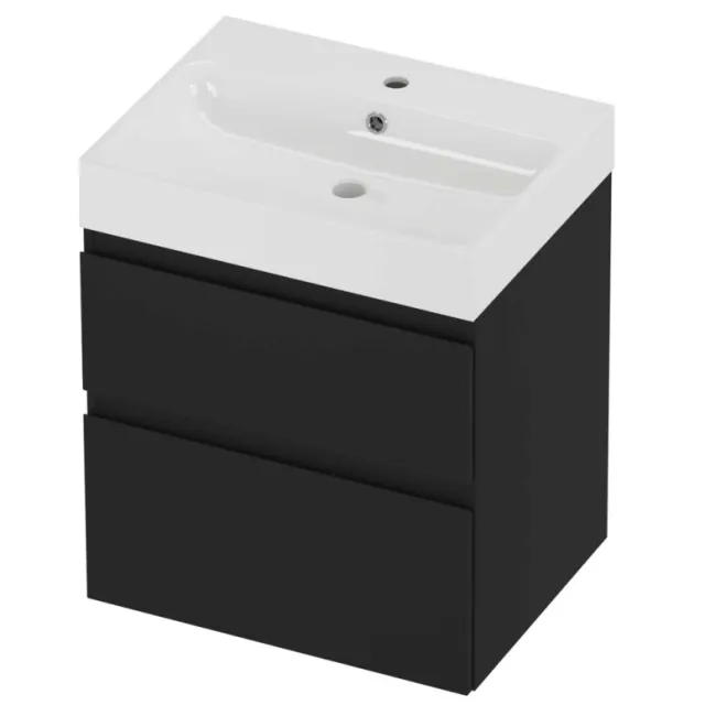 Proline Podium Badmeubelset Polystone Loft 1 Kraangat Asymmetrisch 60x46x70 cm Glans Wit Mat Zwart