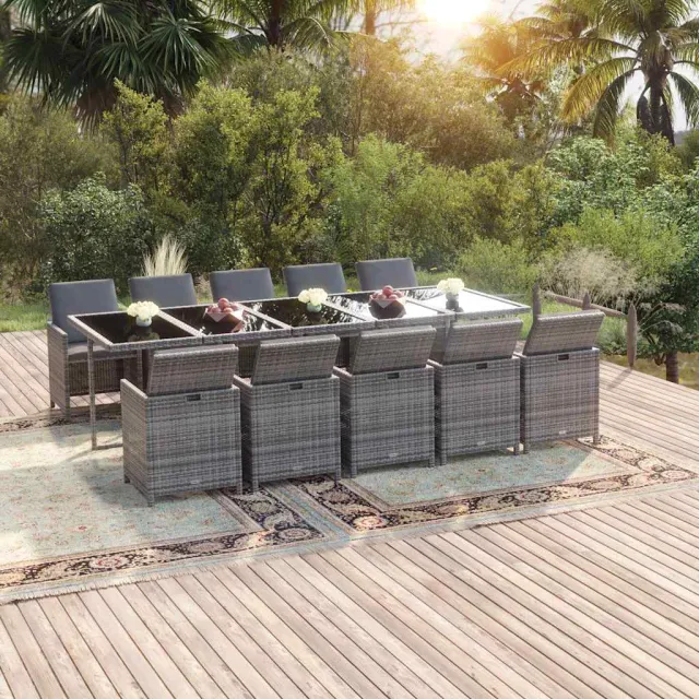 vidaXL 11-delige Tuinset met kussens poly rattan grijs, foto 2