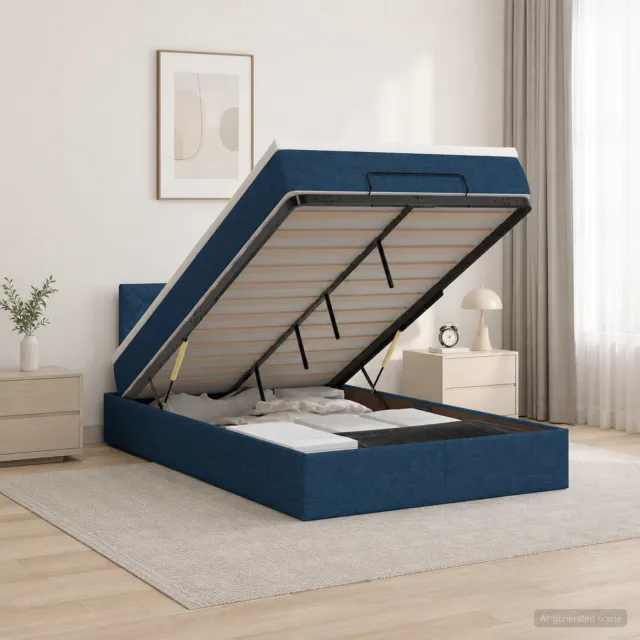 vidaXL Ottoman bed met matras met hoofdeinde Blauw 120 x 190 cm Stof