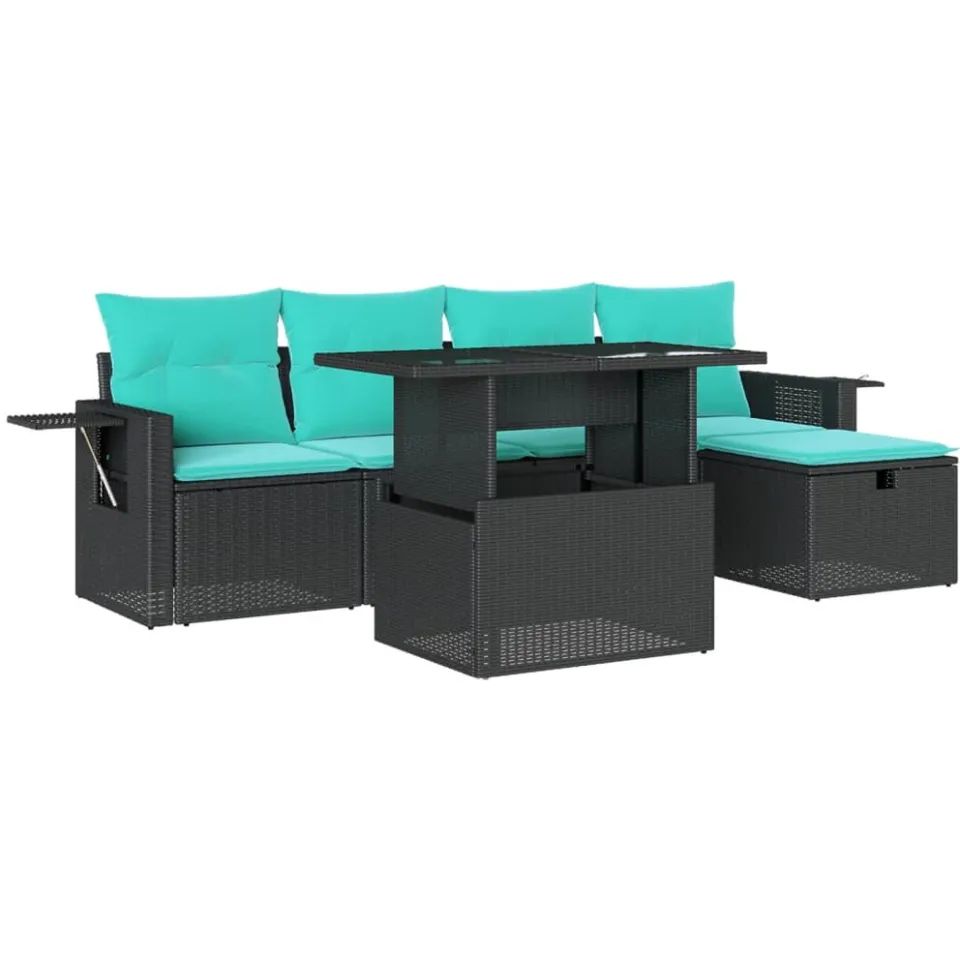vidaXL 6-delige tuinbankset met kussens van zwart polyrotan, foto 3