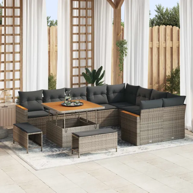 vidaXL Tuinbankenset 12 st Grijs poly rattan