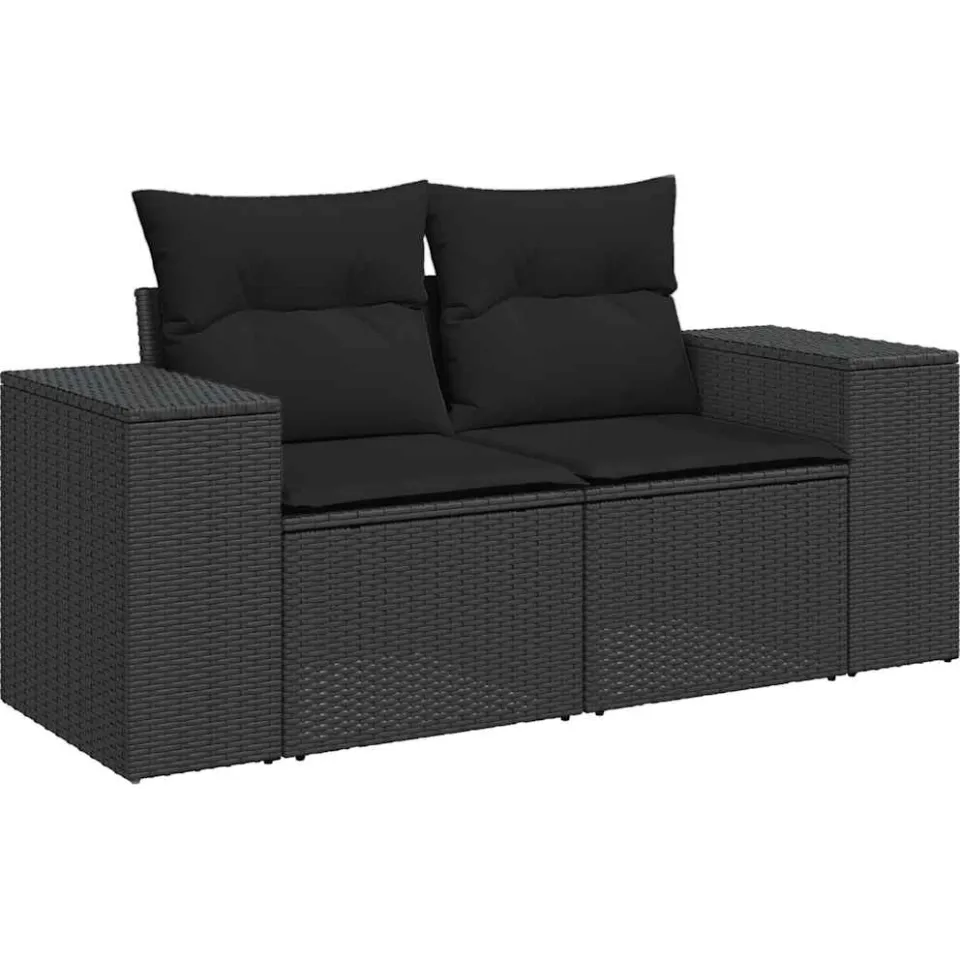 vidaXL 8-delige Loungeset met kussens poly rattan zwart