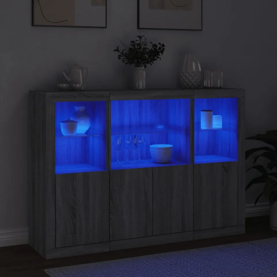 vidaXL Dressoirs met LED-verlichting 3 st bewerkt hout grijs sonoma, foto 2