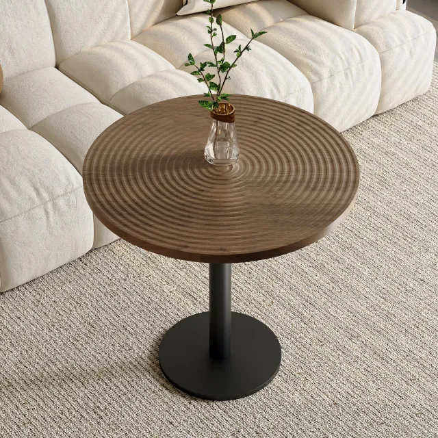 MIVRAY Eettafel - Ronde Tafel In Tulpendesign Met Metalen Voet - Voor Keuken Eethooek En Woonkamer - MDF En Metaal - 80 X 76 Cm - Houtkleur Houtkleurig