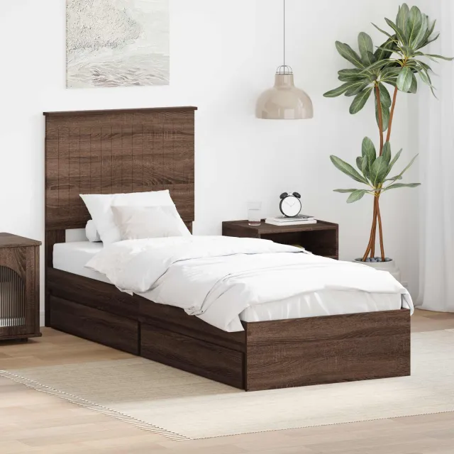 vidaXL Opslag bed met lade Bruin Eiken 75 x 190 cm Bewerkt hout