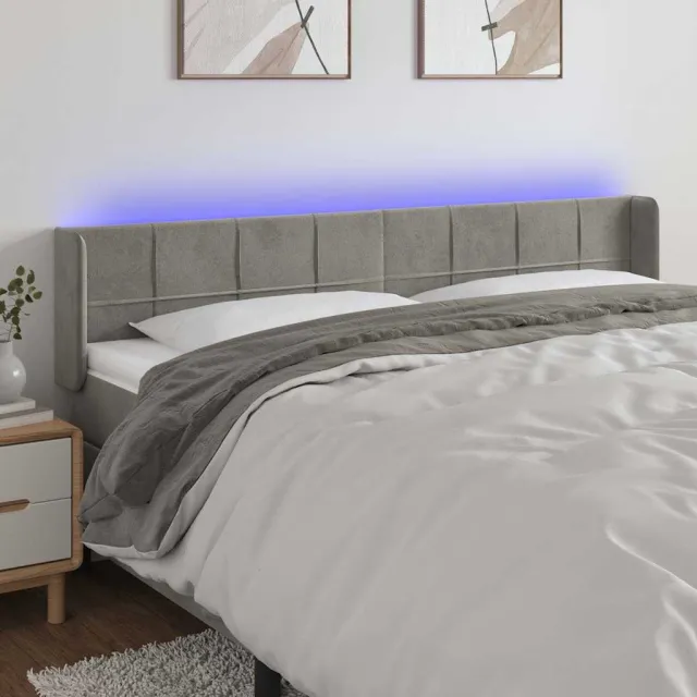 vidaXL Hoofdbord LED 163x16x78/88 cm fluweel lichtgrijs grijs