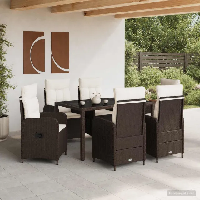 vidaXL Buiten eettafelset 7 st Bruin en Crème Wit 150 x 90 x 75 cm