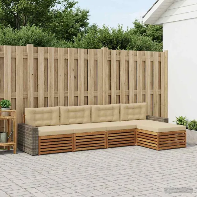 vidaXL Buiten bankenset 5 st 4-zits Natuurlijk en Beige