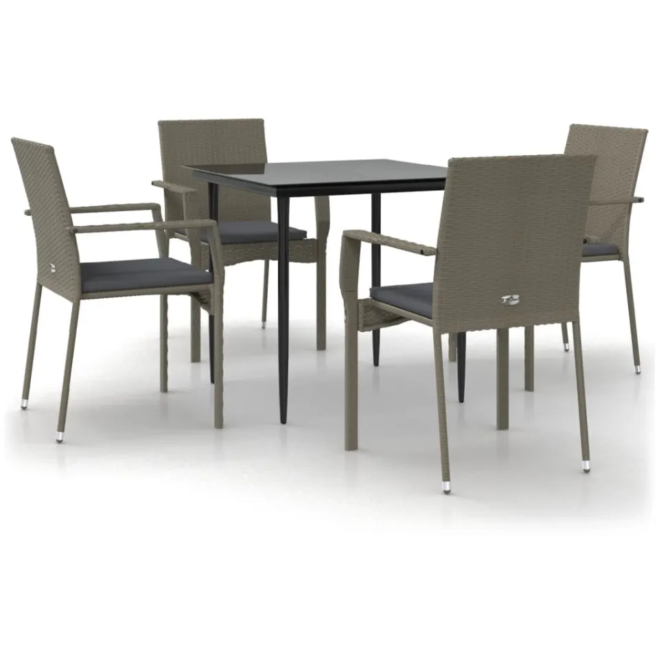 vidaXL 5-delige Tuinset met kussens poly rattan zwart en grijs, foto 3