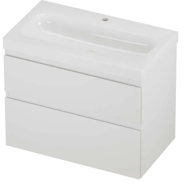 Proline Haga Badmeubelset Polystone Mezza 1 Kraangat Asymmetrisch 80x46x66 cm Glans Wit Mat Wit