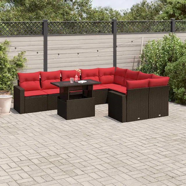 vidaXL 10-delige tuinbankset met kussens, bruin polyrotan, foto 2